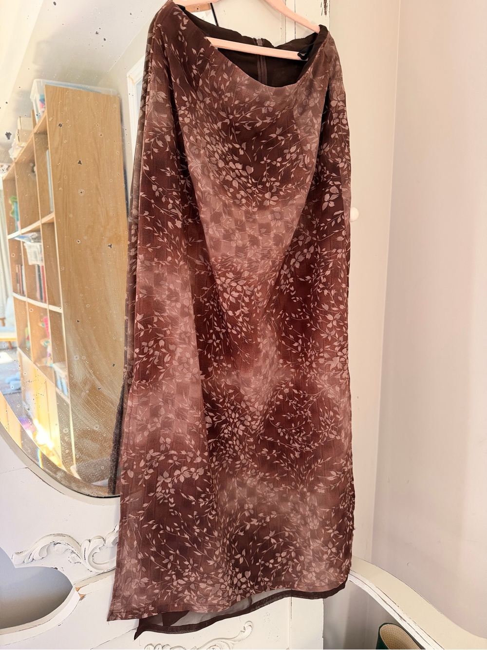 Vintage Brown Floral Midi Skirt